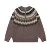 Suéter de punto estilo Fair Isle perezoso retro americano Magic Bear, un sofisticado top de punto de cuello redondo con diseño de media cremallera