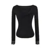 Camiseta Tendência e Sexy com Renda nas Mangas, Novo Estilo de Primavera, Elegante e Versátil, Camiseta Curta de Base Slim