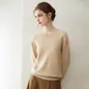 Suéter de outono e inverno macio e amigo da pele, gola redonda, 100% cashmere, para mulheres, cor sólida, quente, manga longa, camada base de tricô versátil