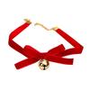 Collar de campana navideña para mujer, gargantilla de otoño e invierno, collar de cadena de cuello con lazo de terciopelo rojo, cadena de clavícula de viento puro