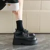Zapatos de cuero de cabeza grande estilo británico retro para mujer, nuevos de primavera y otoño, moda, suela gruesa, que aumentan la altura, mocasines negros japoneses, zapatos individuales?