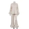Top de Manga Acampanada con Solapa y Diseño Patchwork Pantalones Sueltos Conjunto de Dos Piezas Moda Europea y Americana Nuevo Conjunto Estilo Perezoso