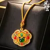 Novo pingente de cadeado Ruyi esmaltado estilo chinês, cadeado de fortuna e paz em filigrana oca, colar com pedras coloridas tendência nacional, produto para live-streaming