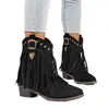 Comércio Exterior Transfronteiriço plus size outono e inverno novas botas western cowboy de camurça vintage com saltos grossos, tachas e franjas para mulheres