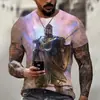 Moda Verão Quente Camiseta Masculina Templário Impressão Digital 3D Street 2024 Venda Quente Transfronteiriça