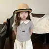 Conjunto de Camisa para Niñas Verano Elegante Camisa con Cuello de Muñeca Bebé Celebridad de Internet Estilo Callejero Pantalones de Farolillo Conjunto de Dos Piezas