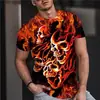 Estilo Quente da Primavera/Verão 2024 Camiseta de Caveira Estampa Digital 3D Manga Curta Tendência de Rua Moda Masculina Gola Redonda