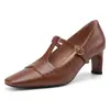 Zapatos Mary Jane cuadrados retro franceses de 2026 con tira en T, disponibles en tallas 33-43, zapatos de tacón alto para mujer para ir al trabajo