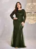 Vestido de Lentejuelas Nuevo Plus Size Transfronterizo Cuello Redondo Elegante Delgado Cola de Pescado Vestido de Dama de Honor Banquete Brindis Vestido de Noche