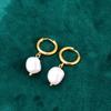 E81 Pendientes de Perla de Agua Dulce Diseño Idéntico Dongdaemun Coreano Pendientes Redondos Geométricos ins para Mujer Chapados en Oro Real
