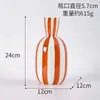 Vaso de cerâmica listrado pintado à mão, decoração simples de arranjo de flores para mesa de jantar de casa de hóspedes, enfeite fofo, vaso de flores minimalista ins nórdico