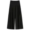 Calça-Saia Feminina Plus Size, Tamanho 26, Novo Estilo de Verão, Cintura Alta, Calça de Perna Larga Fluida, Calça-Saia Plissada Elegante e Simples de Nove Pontos para Mulheres Plus Size