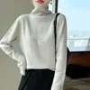 Outono/Inverno Novo Gola Alta Canelada Feminino 100% Lã Tricô Camada Base Versátil para o Trabalho Suave Cor Pura Suéter Solto