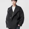 Abrigo de Lana Sarga Estilo Retro Old Money para Hombre, Tendencia Otoño e Invierno Marca Diseño Gabardina Corta Chaqueta Holgada