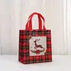 Nueva Bolsa de Compras Navideña de Tela No Tejida a Cuadros Rojos Caricatura de Reno Azúcar Bolsa de Dulces Navideños Bolsa de Regalo para Galletas
