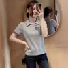Camiseta tipo polo de moda con bloques de color, manga corta para mujer, verano, talla extra, adelgazante, oculta abdomen, elegante, reduce la edad