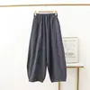 Pantalones Casuales de Lino Finos de Verano para Mujer, Cintura Alta, Corte Holgado Tipo Linterna, Estilo Harem, Largo Tres Cuartos