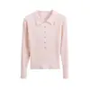 Blusa de Tricô com Gola Lapela Estilo Coreano, Manga Longa Canelada, para Mulheres, Outono Inverno, Nova Moda, Rejuvenescedora, Petite, Suave