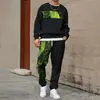 Conjunto de Moletom Masculino 2025 Primavera e Outono Transfronteiriço com Gola Redonda e Estampa, Leve e Casual, Adequado para Uso Diário