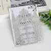 Tarjeta de invitación de boda de papel brillante, invitación de castillo plateado de compromiso con corte láser, tarjeta de felicitación navideña, en stock de fábrica