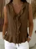 2026 Nuevo estilo transfronterizo europeo y americano, top sin mangas tipo camiseta con cuello en V, volantes y amarre en la espalda, bajo con volantes, top casual para mujer