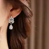 Pendientes colgantes de espiga de trigo con circonita de aguja plateada, pendientes de moda estilo minimalista de lujo ligero, accesorios para orejas de lujo ligero versátiles y exquisitos