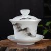Nuevo Gaiwan de Tres Piezas Estilo Palacio 3.8 Tazón de Té Grande Individual Tazón de Té Ceremonial Accesorios para Ceremonia del Té Logo Porcelana Blanca Dehua