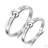 Bo Yi Joyería Suministro Transfronterizo Anillos Abiertos para Pareja Chapados en Oro Blanco Europeos y Americanos Anillos de Diamante Circonita Anillos de Pareja en Vivo Modelos de Pareja