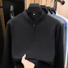 Sudadera con Capucha para Hombre de Color Sólido, Manga Larga, Media Cremallera, Otoño 2026 Nueva Llegada, Cuello Alto, 80% Algodón, Casual, Transpirable, Camiseta de Manga Larga para Hombre