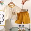 Traje de dos piezas de gasa de burbujas para bebé de verano Algodón para bebé Manga corta Pantalones Ropa delgada con abertura para niños y niñas Ropa de verano