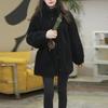 Casaco Preto de Lã de Cordeiro Estilo Hepburn Retrô Francês para Mulheres, Inverno 2026, Tamanho Petite, Jaqueta de Pele Acolchoada e Espessa