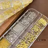 12 Compartimentos Clavo con Remache de Estrella Joyería para Uñas Oro y Plata Mini Hueco Estrella de Cinco Puntas Bola de Acero Aleación Diamante para Uñas Decoración
