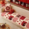 Inverno Plush Vermelho Xadrez Festivo Capa de Sofá Manta Almofada de Sofá de Ano Novo Decoração de Feriado Cenário de Atmosfera