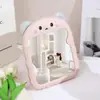 Espelho de Maquiagem Dobrável de Plástico Colorido com Orelhas de Urso e Gato, Espelho de Bancada Espessado, Espelho Prata Comercial com Armazenamento