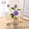 Planta de Rosa en Maceta Tejida a Crochet Hecha a Mano, Flor Tejida Simulada de Lana, Decoración de Escritorio para el Hogar, Regalo Creativo al por Mayor