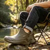 Botas de lluvia para hombre de caña baja, zapatos impermeables para exteriores sin cordones, zapatos de goma ligeros antideslizantes de PVC para hombre, zapatos de agua