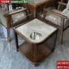 Mesa de Café Mahjong de Gama Alta con Forma de Abanico para Hotel Madera Maciza Placa de Roca Pequeño Estante de Almacenamiento Sala de Ajedrez y Cartas Estante para Agua de Té Especial para Casa de Té Antiescaldado