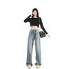 Jeans Rectos Holgados de Tiro Alto Azules para Mujeres Altas, Estilo Americano, Desgastados, Adelgazantes, Pantalones Largos hasta el Suelo para Primavera y Otoño