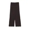 Pantalones Casuales Simples Estilo Francés Wanwei para Mujer 2026 Otoño Nuevo Hilo Estampado Ligeramente Abertura Pantalones Largos de Punto P6034-1