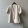 Blazer Beishan Tongshu de manga curta bufante estilo coreano para mulheres, outono fino casual de meia-manga terno 80952