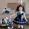 Zootopia Vestido de Verão Infantil Judy Coelho Policial para Meninas Novo de Manga Curta Lolita Vestido de Aniversário Saia