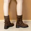 Botas para mujer de talla grande, tallas 41 a 42, con tachuelas y tacones gruesos, botas estilo western, nueva colección otoño 2026, botines retro de tacón medio