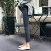 150 Jeans Pretos Retos Curtos Rasgados Femininos Primavera e Outono 2022 Calças Tubo Fumaça Largas Emagrecedoras Curtas
