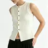KOK Em Estoque Colete de Tricô Estilo Pequeno Chanel Francês Feminino Renda Gola Redonda Botão Dourado Slim Sem Mangas Cardigan Colete
