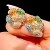 Pendientes de botón de flor de circón de colores con pasador de plata S925, moda japonesa y coreana, pendientes de diseño único, temperamento de lujo ligero, alta sensación