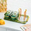 Prato de Frutas Compartimentado com Tampa e Porta-Copos para Mesa de Centro de Sala de Estar Doméstica Plástico Prato de Frutas Frutas Secas Doce Caixa de Lanches Bandeja de Armazenamento