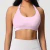 Sujetador deportivo cruzado sin costuras para mujer, que alisa la espalda, de corte ajustado, alta elasticidad, ajustado, con cuello halter, adecuado para correr, fitness y yoga