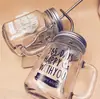 Alça de vidro Caneca letra copo para bebida de chá com leite/Garrafa de mel Caneca de presente com tampa copo de vidro com logotipo