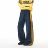 Novas calças de moletom cinza listradas para homens, primavera e outono, estilo americano high street, calças esportivas com bom caimento, calças casuais retas largas da moda