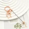 Llavero de metal electrochapado DIY con forma de corazón y pentagrama con cuentas, accesorio colgante para mochila y equipaje